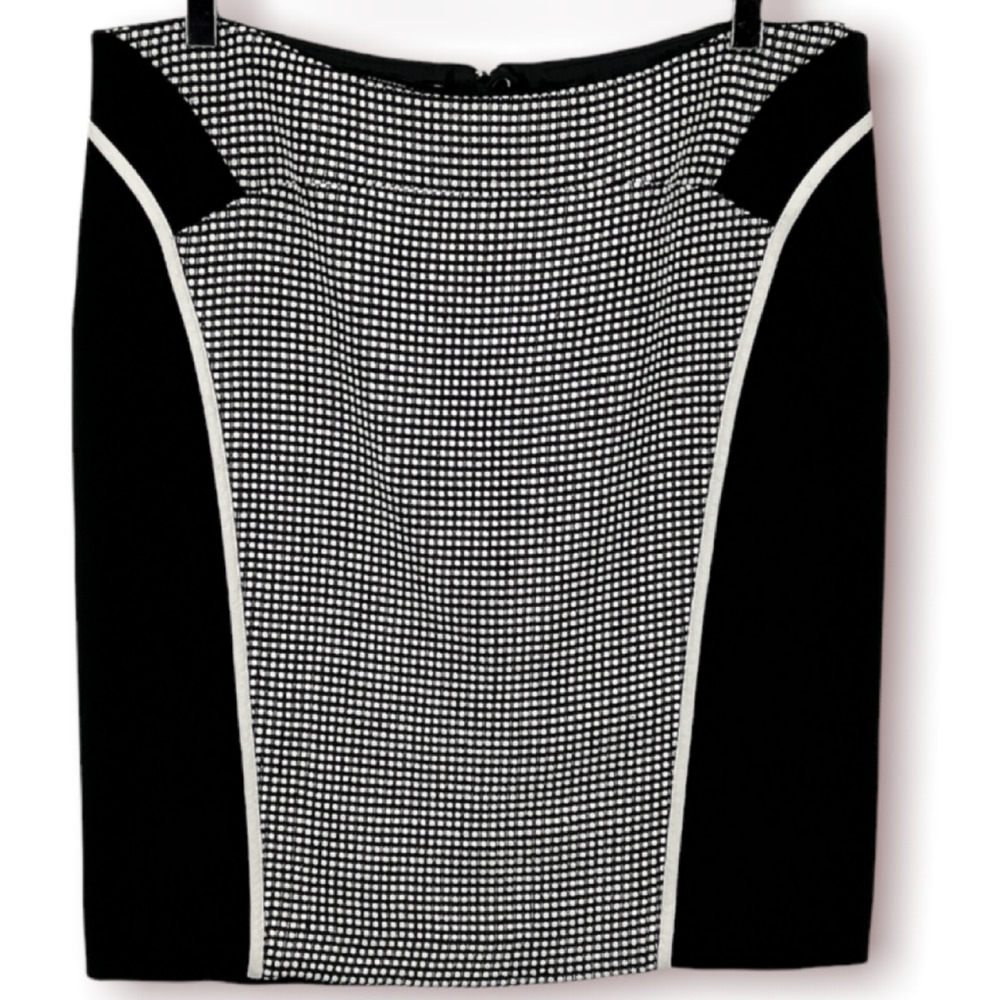 Lafayette 148 Skirt Womens 12 Black White Textured Dot Paneled Pencil Career